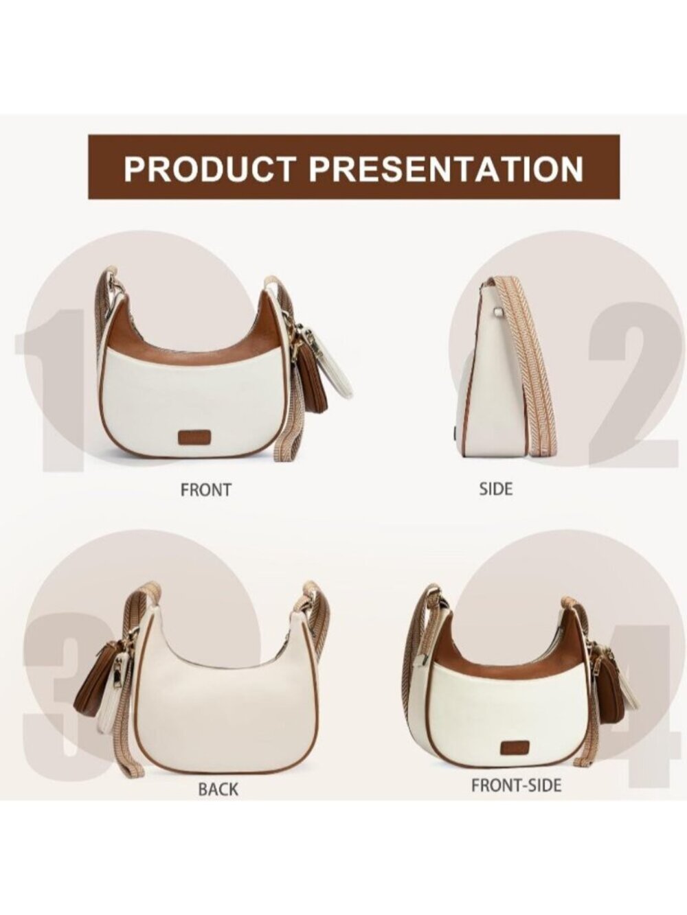 〽️Women White Brown Wristlet Phone Mini Purse Small Vegan Leather Crossbody Bags - Picture 5 of 6